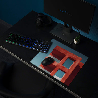 Large Architectural Blue Sky Red Building Gaming Mouse Pad with Geometric Design
