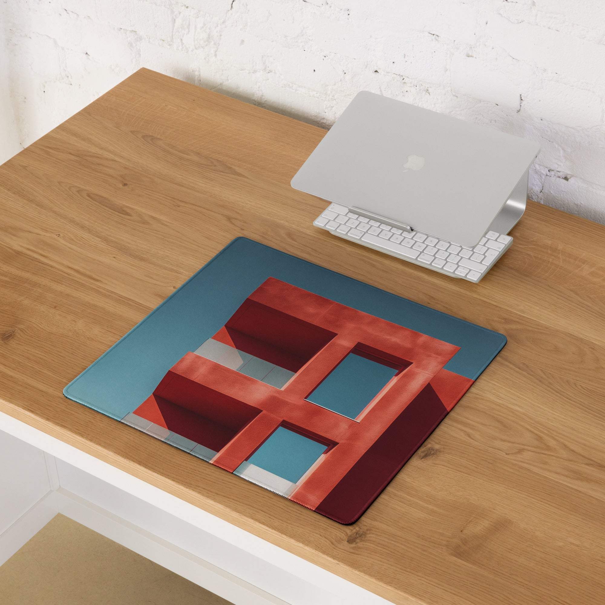 Large Architectural Blue Sky Red Building gaming mouse pad with geometric design