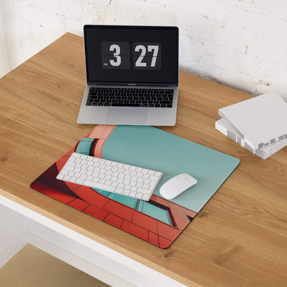 Bold vibrant orange red architectural curve gaming mouse pad with non-slip base