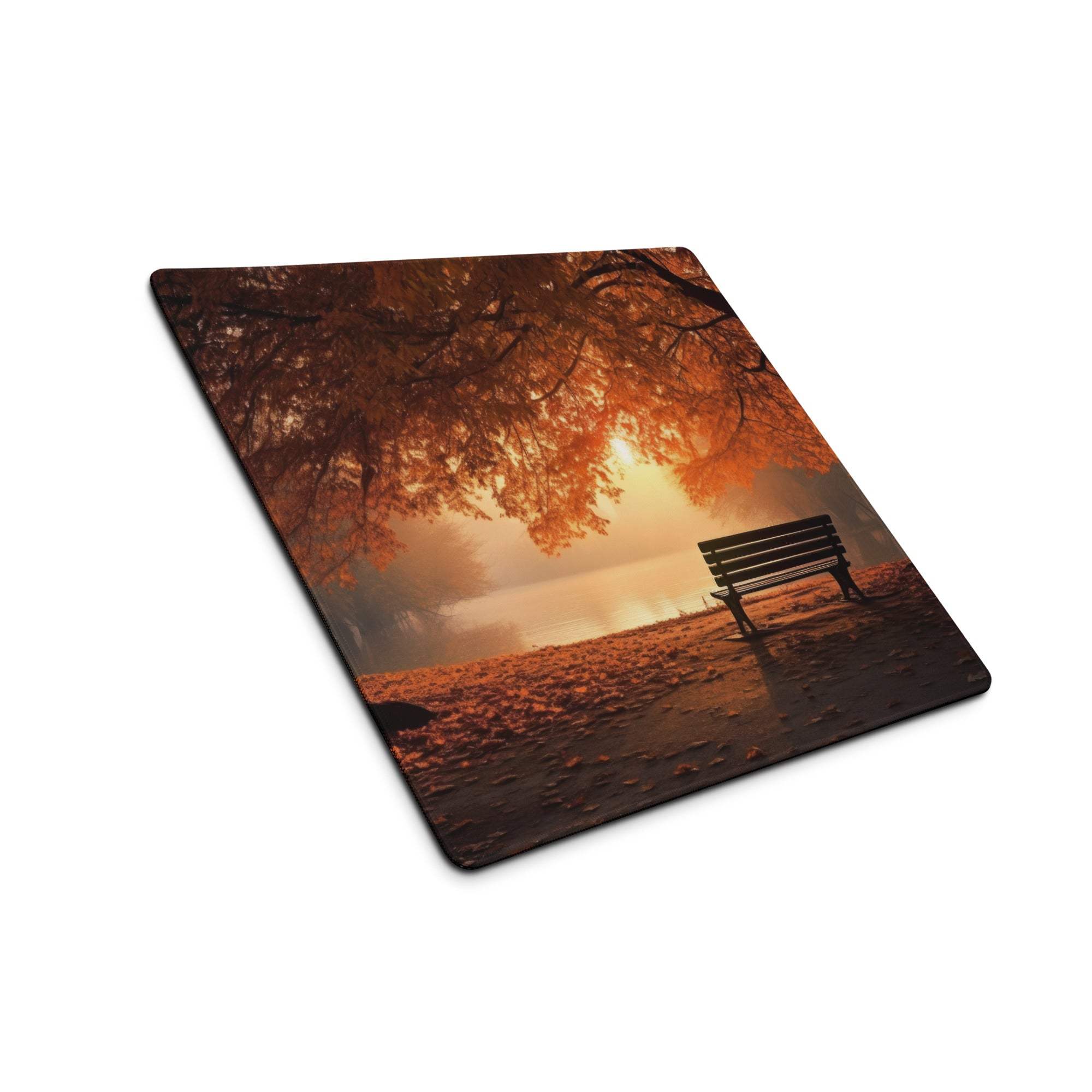 Autumn park bench scene large gaming mouse pad with non-slip backing