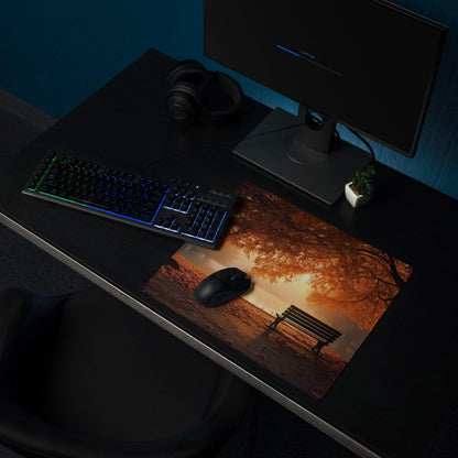 Autumn park bench scene large gaming mouse pad with non-slip backing