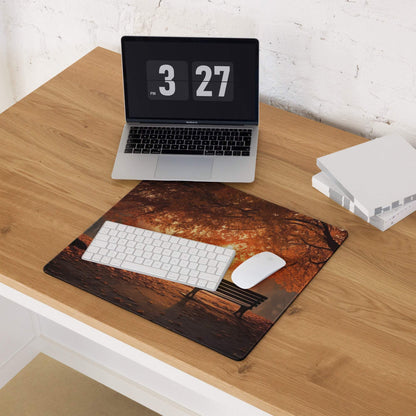 Autumn park bench scene large gaming mouse pad with non-slip backing