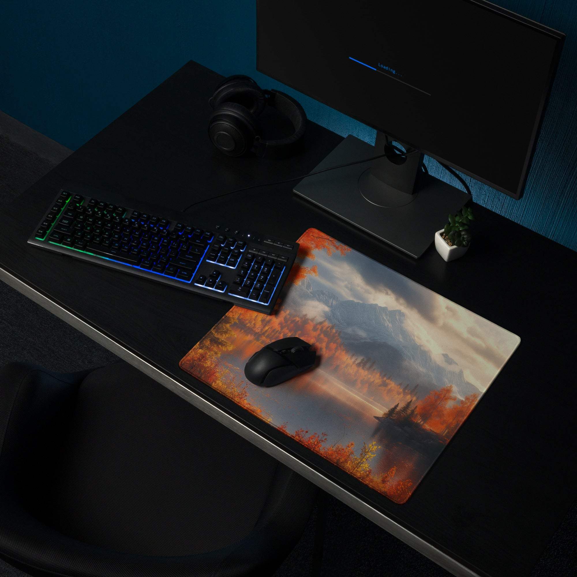 Large Autumn Forest Landscape Gaming Mouse Pad with Non-Slip Base
