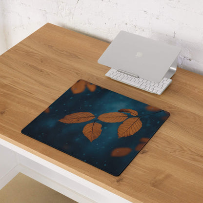 Nature inspired autumn leaves on deep teal non-slip gaming mouse pad