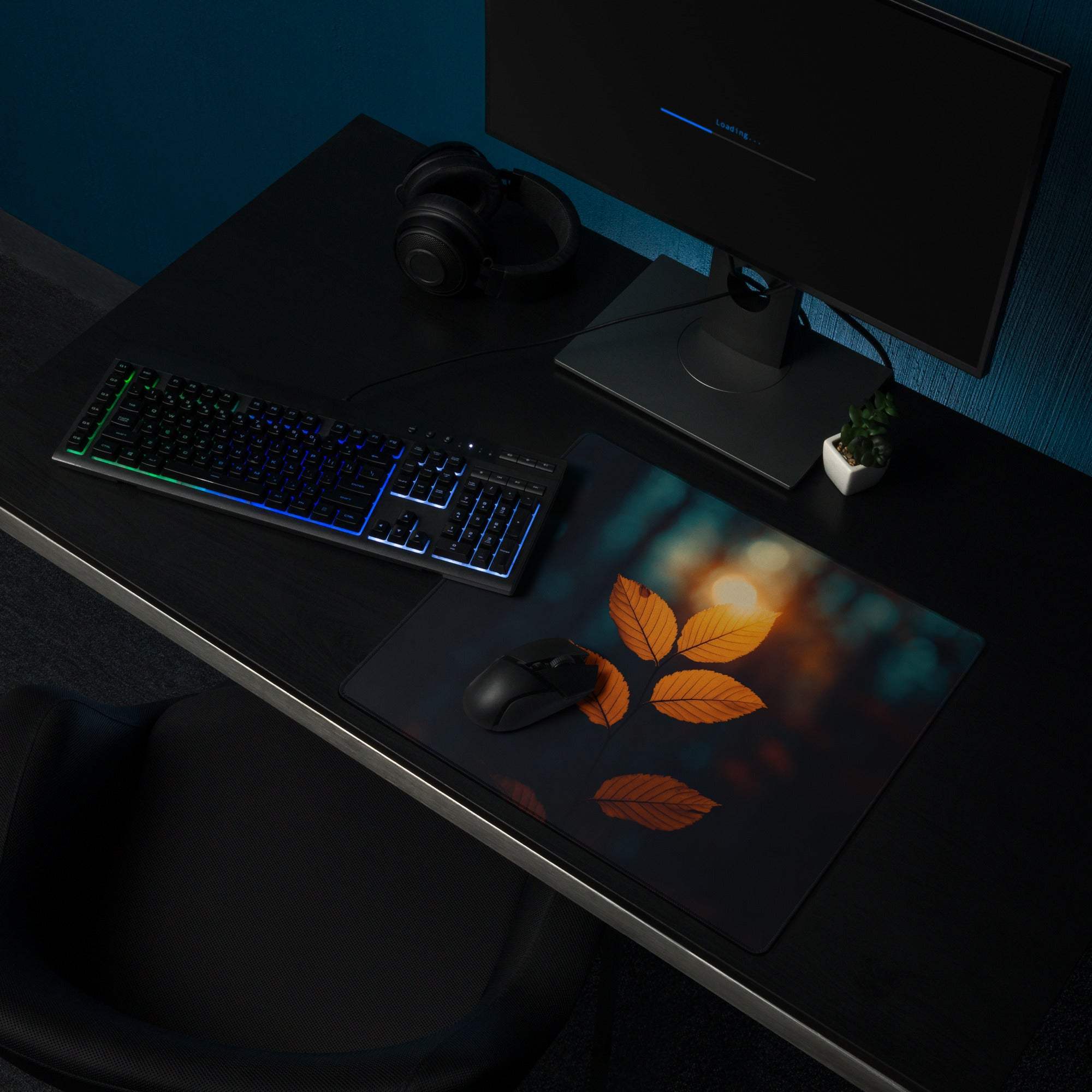 Large autumn leaf gaming mouse pad with orange yellow leaves, non-slip backing