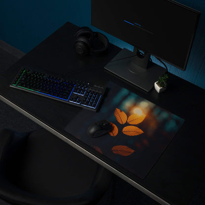 Large autumn leaf gaming mouse pad with orange yellow leaves, non-slip backing