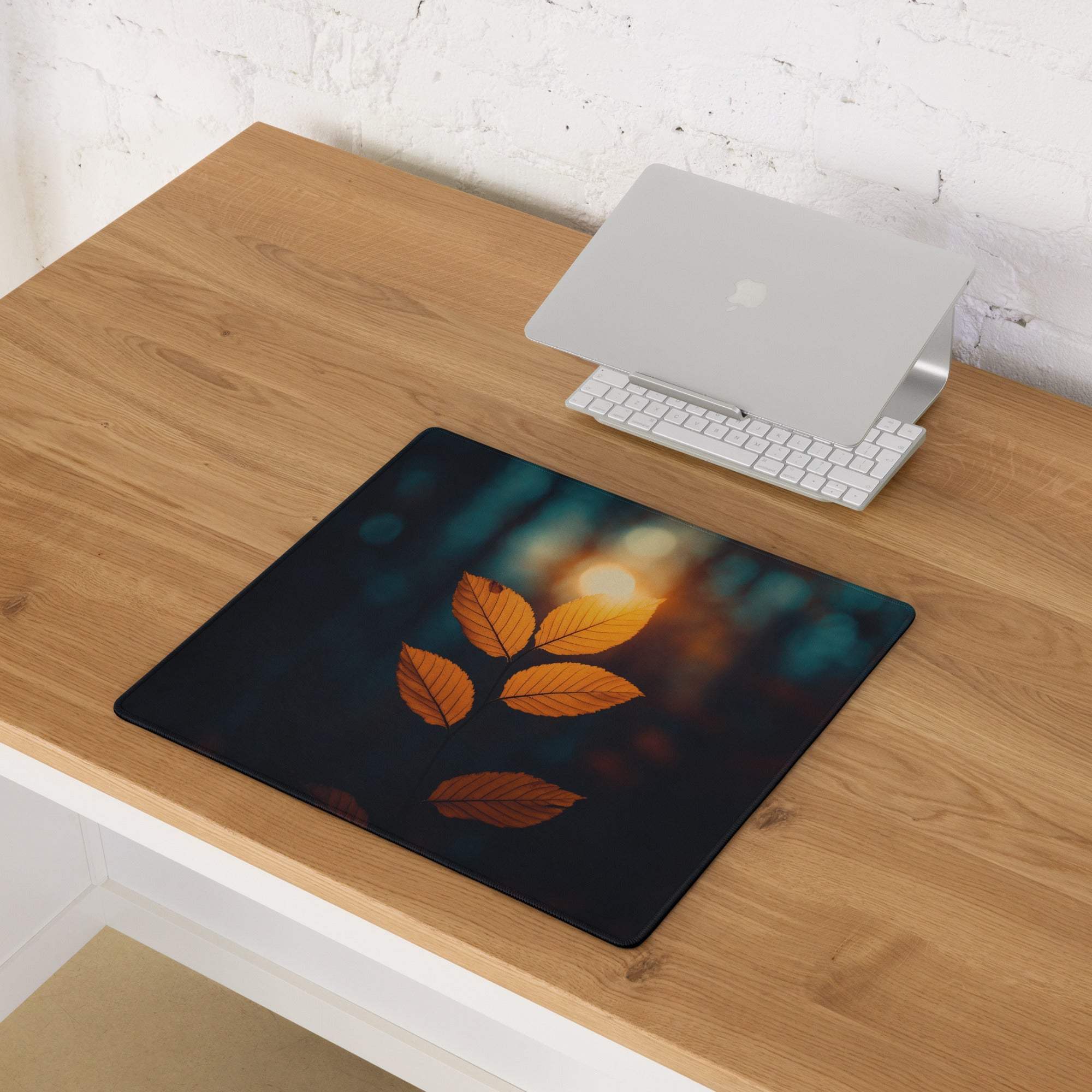Large autumn leaf gaming mouse pad with orange brown leaves, non-slip backing