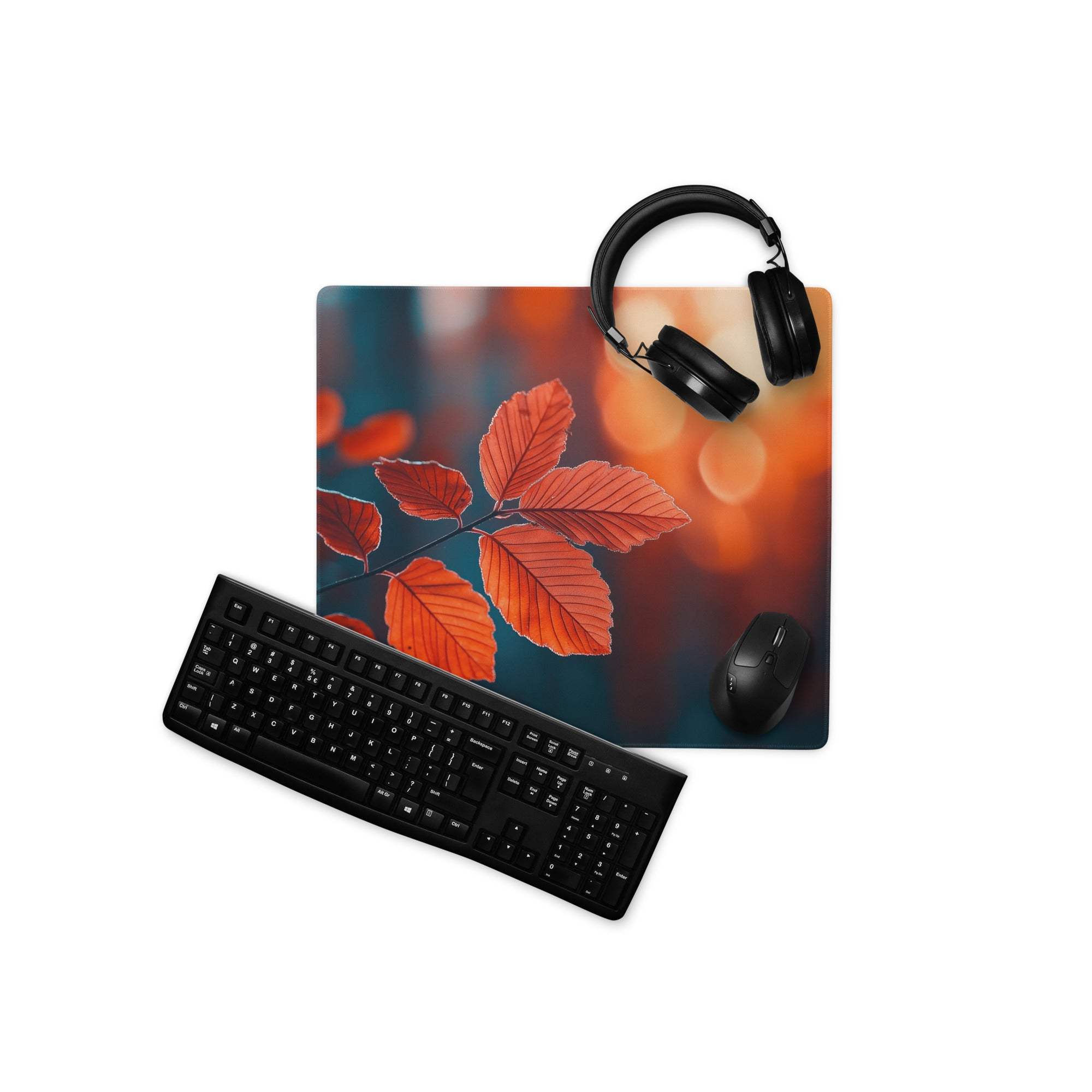 Autumn Leaves Warm Sunset large gaming mouse pad with vibrant leaf design