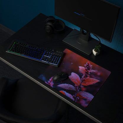 Vibrant red leaf macro close-up gaming mouse pad, large, non-slip base