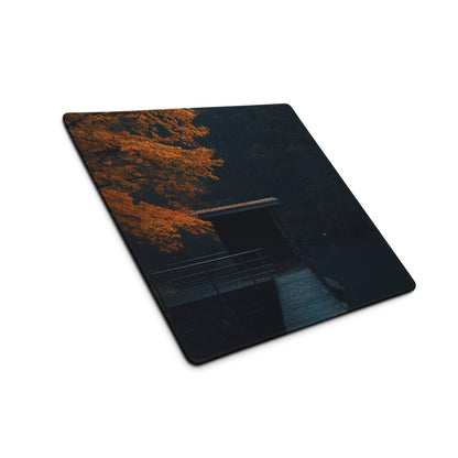 Moody Autumn large gaming mouse pad with orange leaves photo