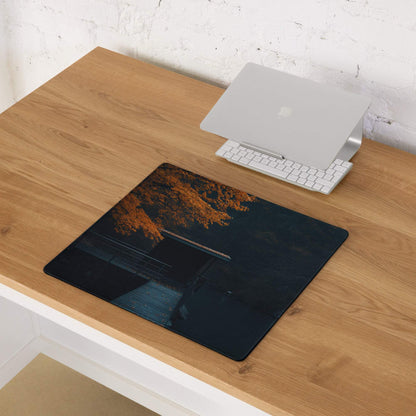 Moody Autumn Forest large gaming mouse pad with orange tree leaves