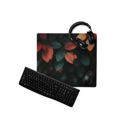 Autumn Leaves Dark Mood large gaming mouse pad with vibrant leaf design