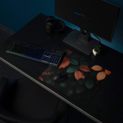 Autumn Leaves Dark Mood large gaming mouse pad with orange green leaf design