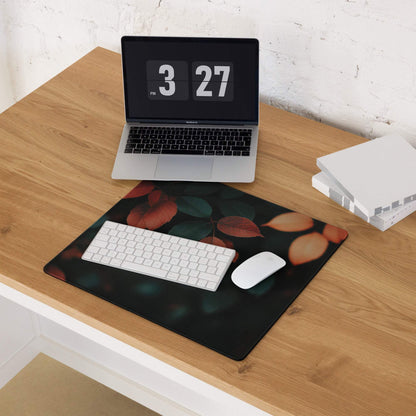 Autumn Leaves Dark Mood large gaming mouse pad with orange green leaf pattern