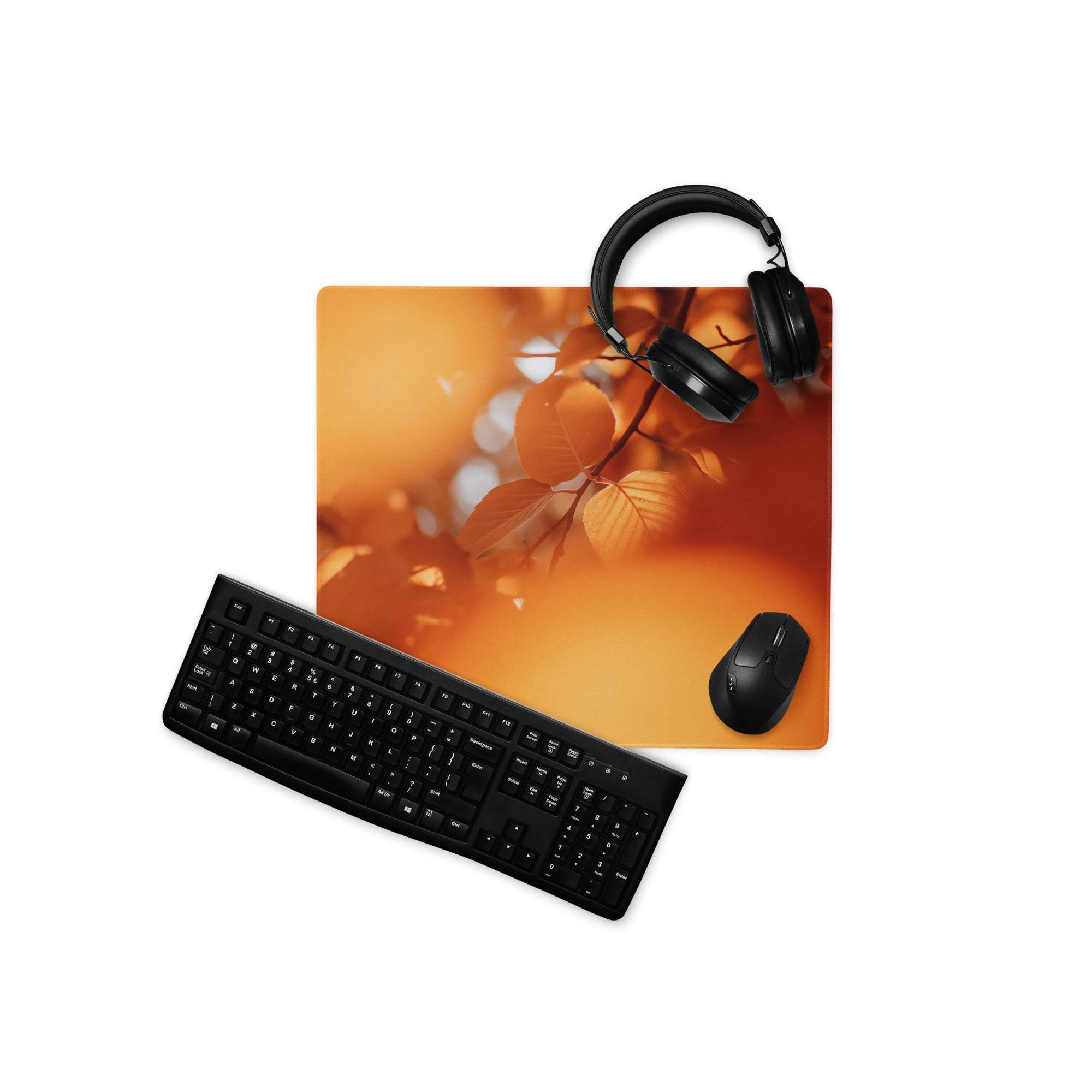 Autumn orange aura large gaming mouse pad with orange leaves design