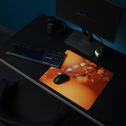 Autumn Orange Aura large gaming mouse pad with orange leaves design