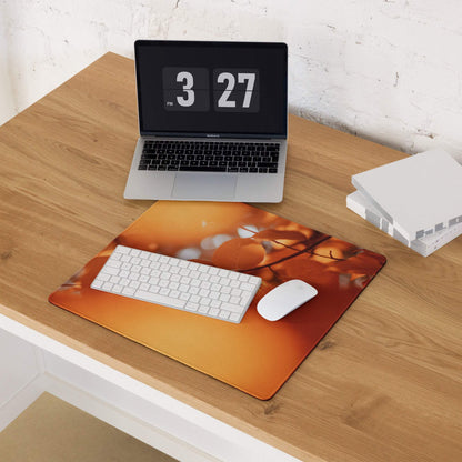 Autumn orange aura large gaming mousepad with printed leaves and branches