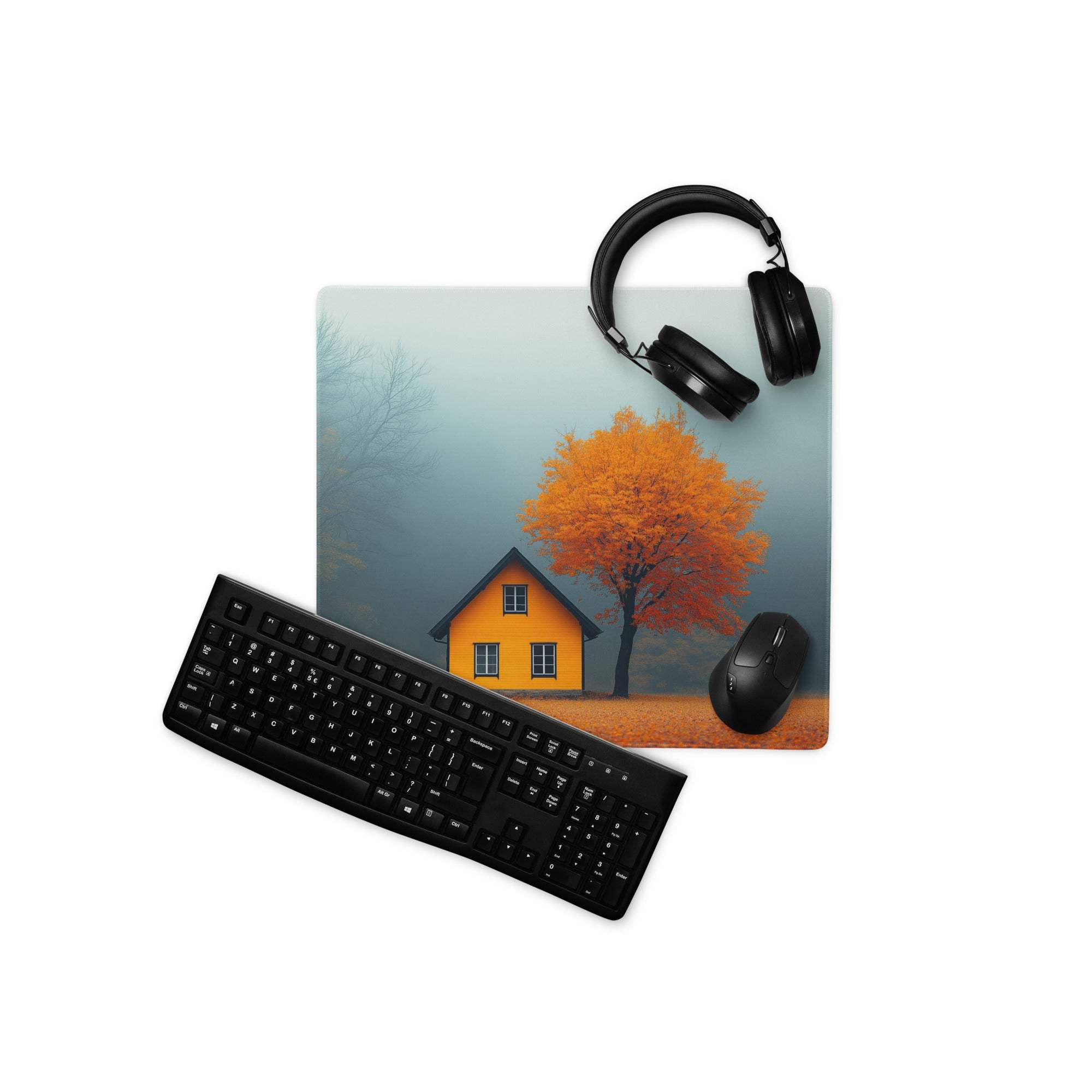 Autumn calm landscape orange house tree large non-slip gaming mouse pad