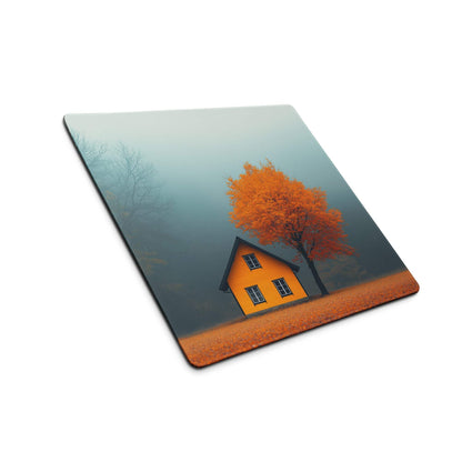 Autumn calm large non-slip gaming mousepad with yellow house and orange tree