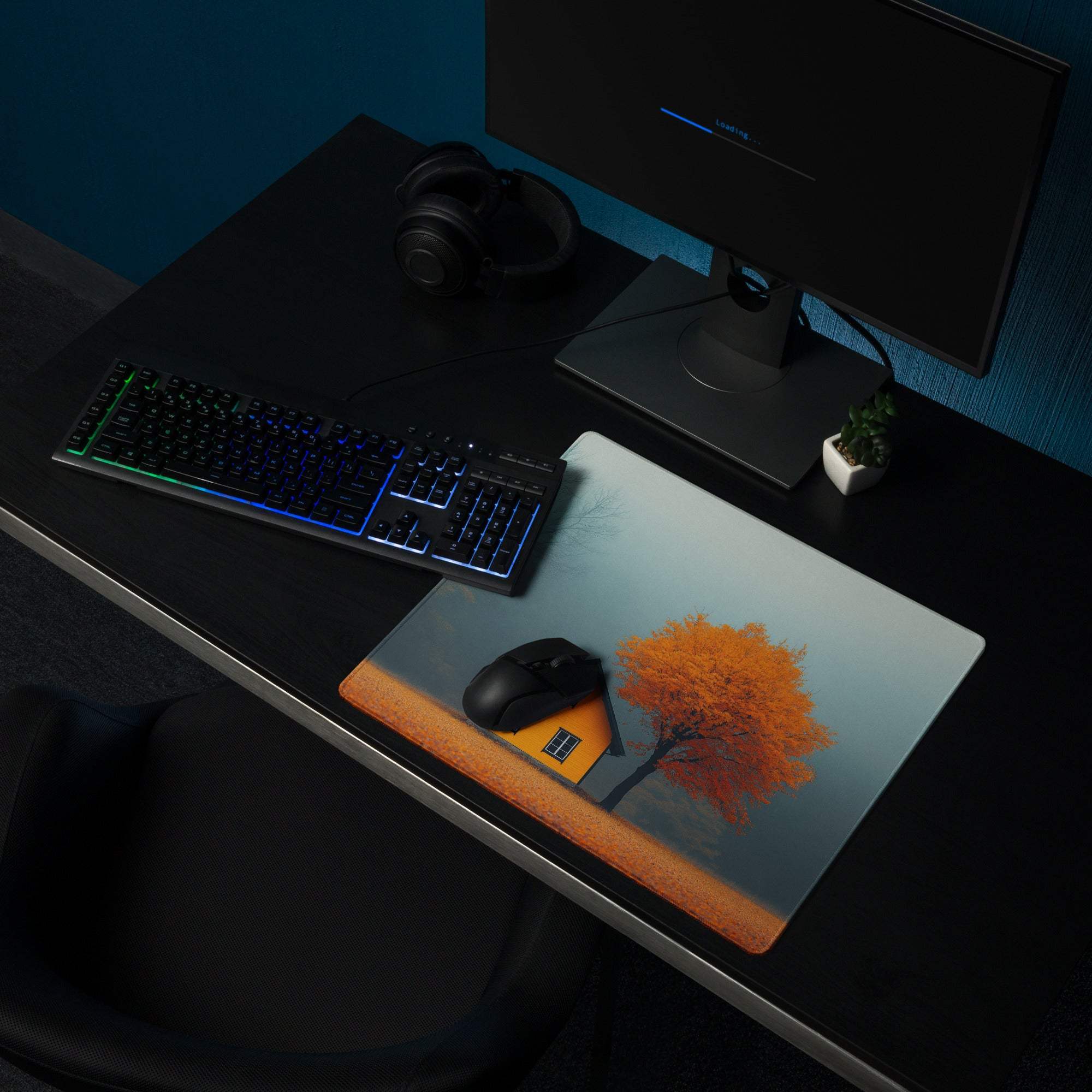 Autumn Calm Landscape Orange House Tree Gaming Mouse Pad