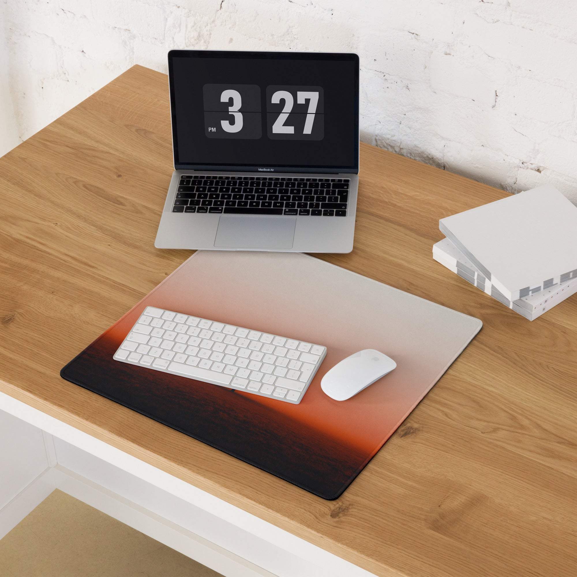Sunset tree landscape gaming mouse pad with gradient orange-pink design