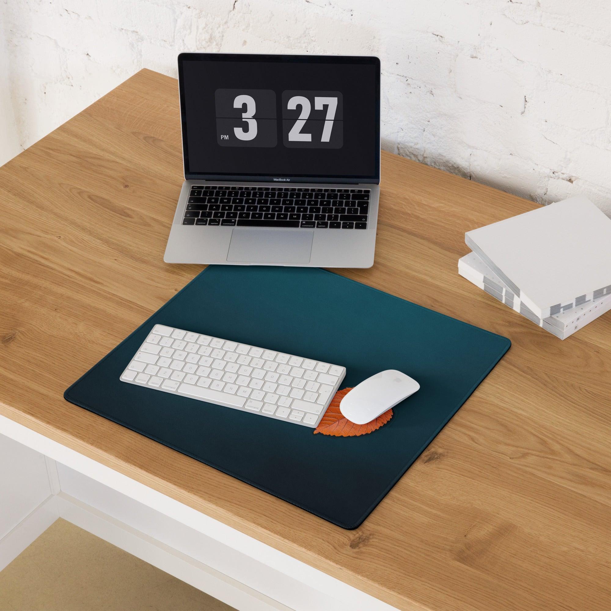 Professional large deep ocean blue gaming mousepad with white keyboard and mouse