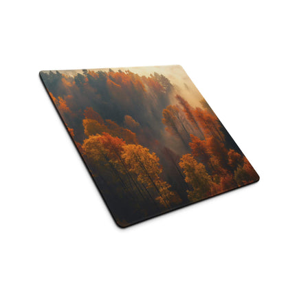 Premium Autumn Forest square gaming mouse pad with glossy orange foliage