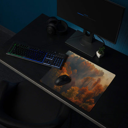 Premium Autumn Forest gaming mouse pad with vivid orange trees and golden sky