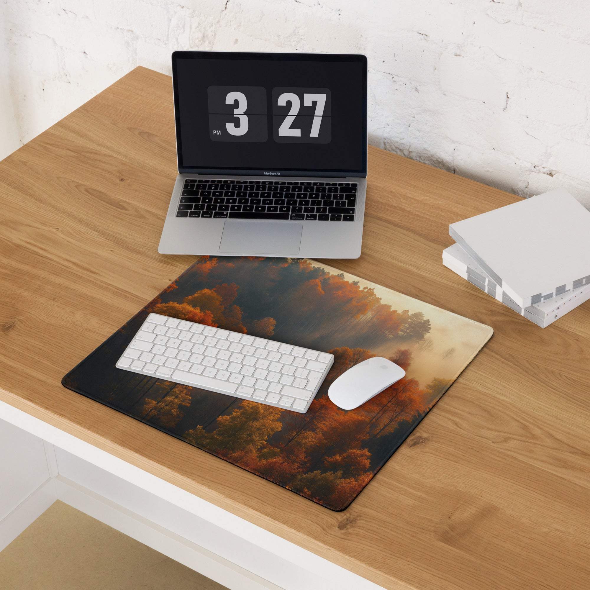 Premium large autumn forest gaming mouse pad with non-slip base