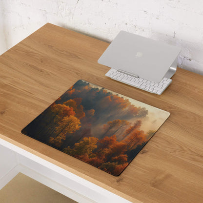 Premium Autumn Forest gaming mouse pad with vivid orange trees and non-slip base