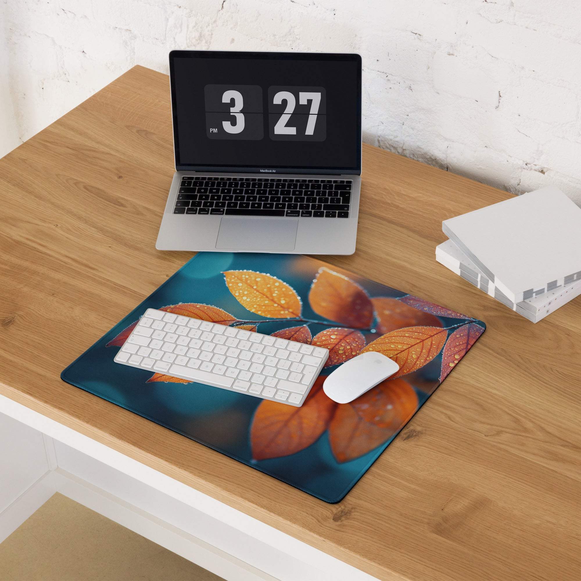 Autumn leaves gaming mouse pad large non-slip orange blue design