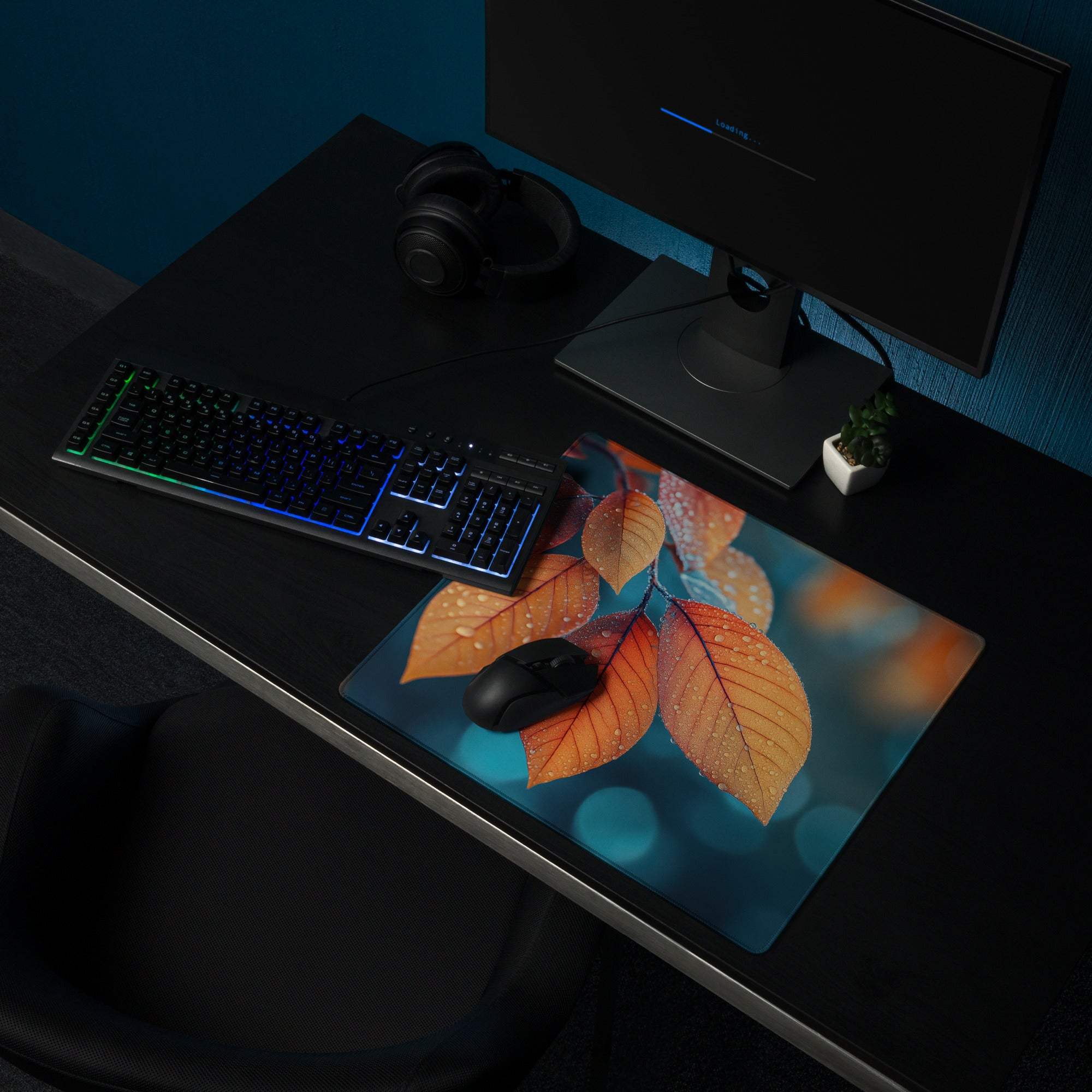 Autumn leaves gaming mouse pad with non-slip base and stitched edges