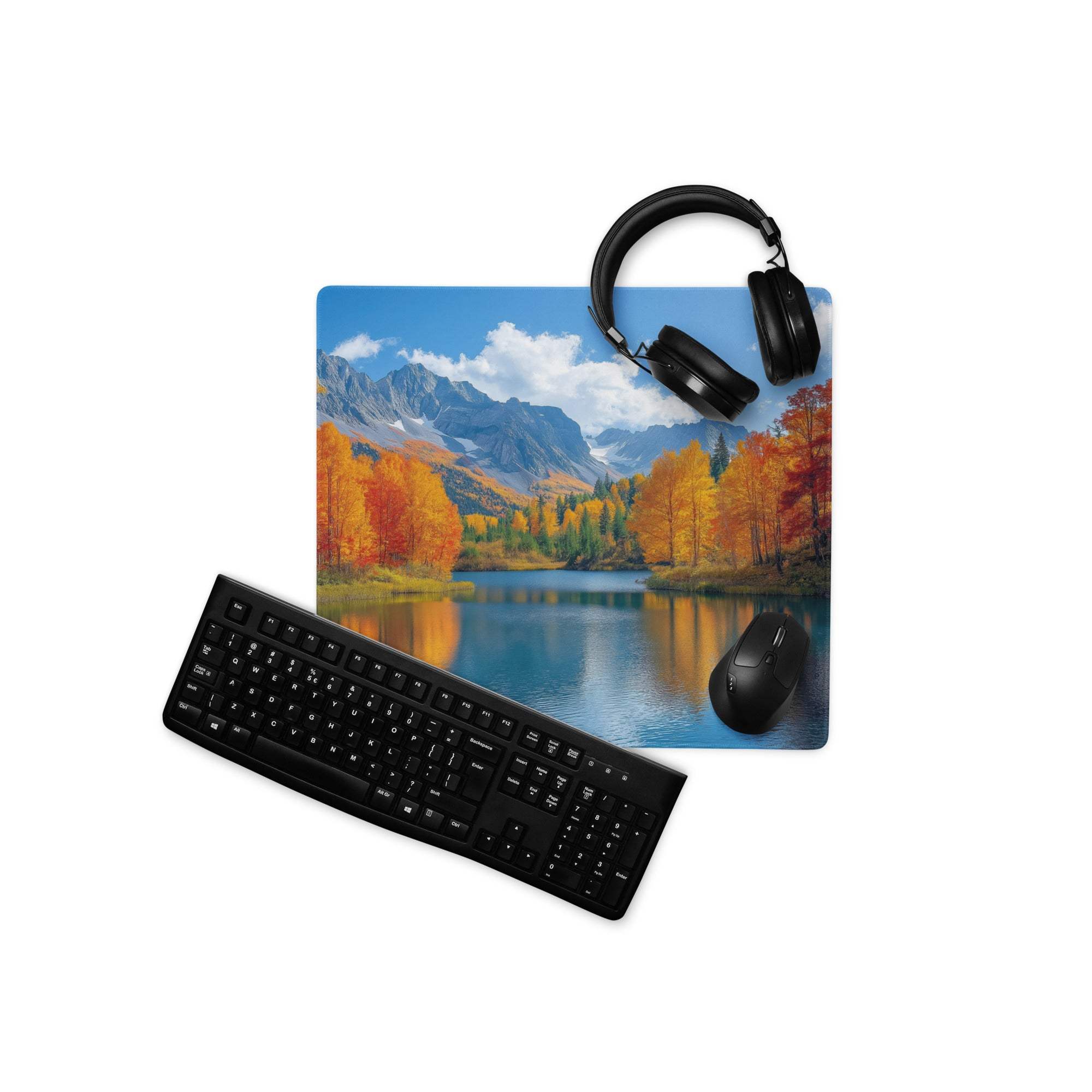 Autumn mountain landscape gaming mouse pad with non-slip base