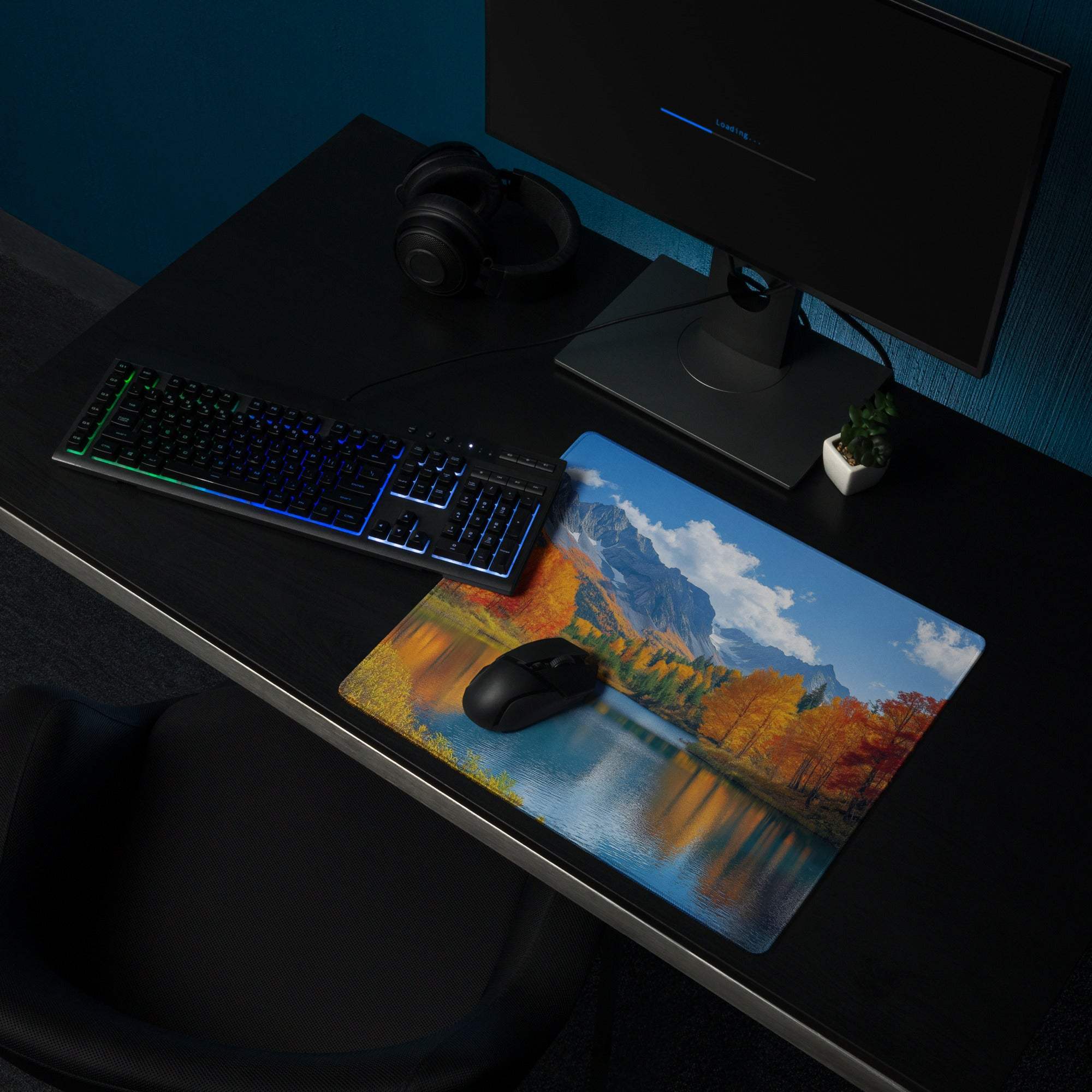Autumn mountain landscape gaming mouse pad with non-slip base