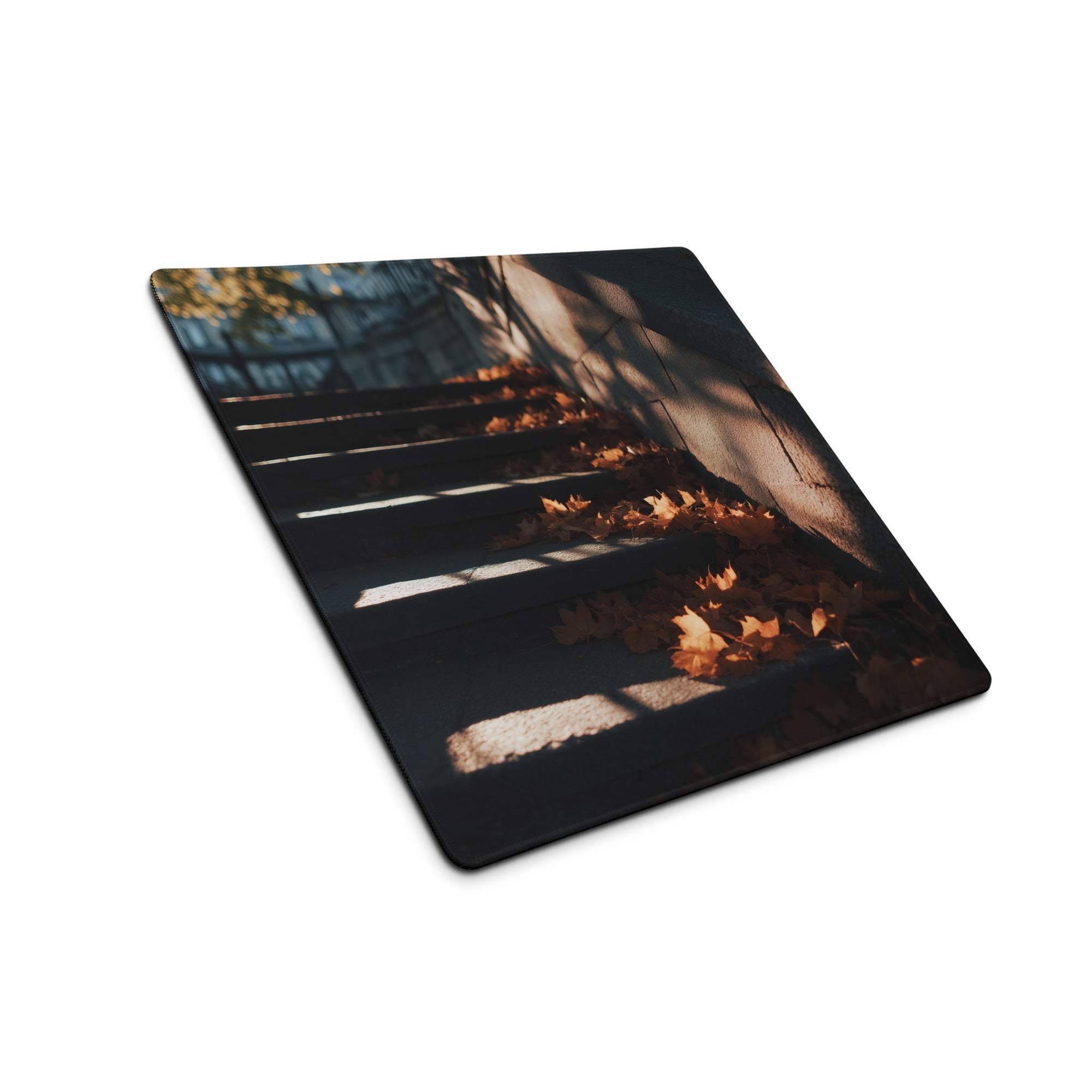 Autumn stairs with golden leaves on large gaming mouse pad