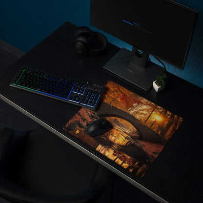 Large Autumn Forest Bridge Golden Sunset Gaming Mouse Pad
