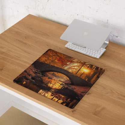 Large Autumn Forest Bridge Golden Sunset Gaming Mouse Pad