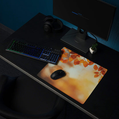 Large Autumn Leaves Gaming Mouse Pad in Warm Orange Sunset Tones