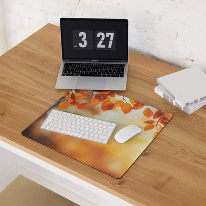 Autumn Leaves warm orange sunset gaming mouse pad with textured leaves