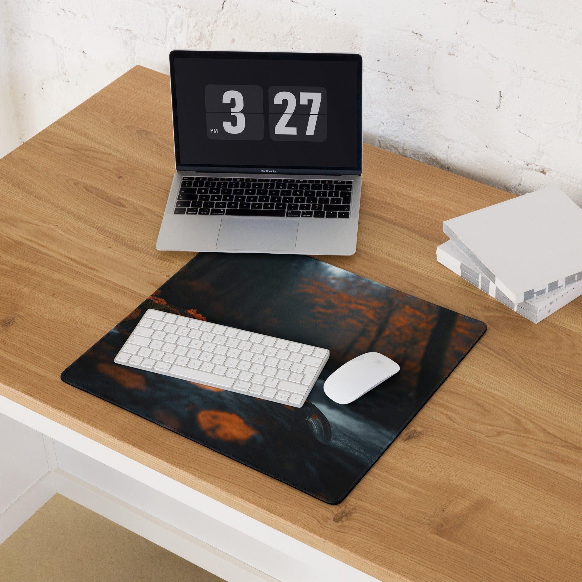 Moody Forest Night gaming mouse pad with dark atmospheric forest scene