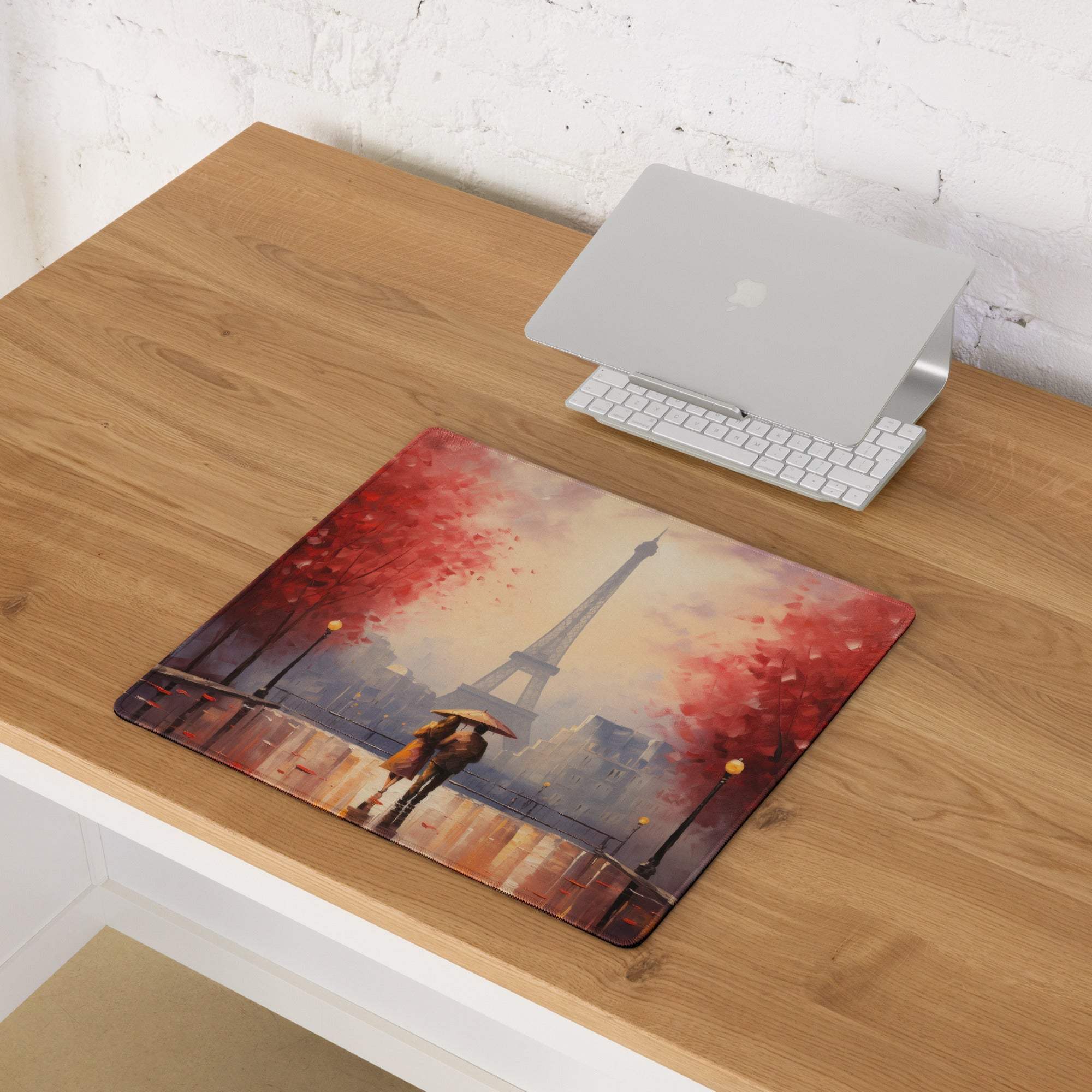 Large Autumn Red Paris Eiffel Tower Gaming Mouse Pad with Non-Slip Stitching