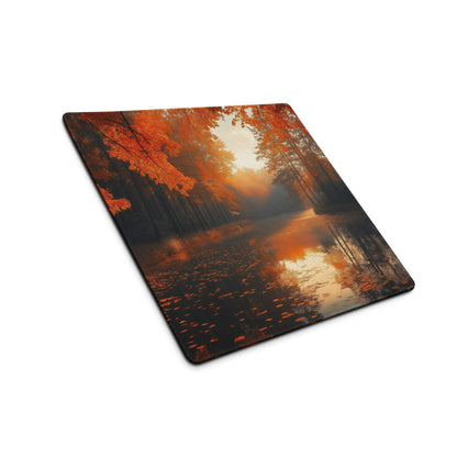Autumn Forest Warmth large gaming mouse pad with vivid fiery leaves reflection