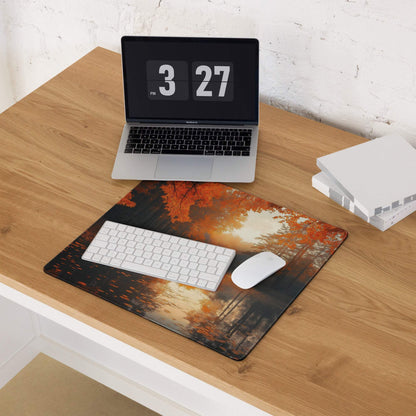 Autumn Forest Warmth large gaming mouse pad with vibrant orange forest scene
