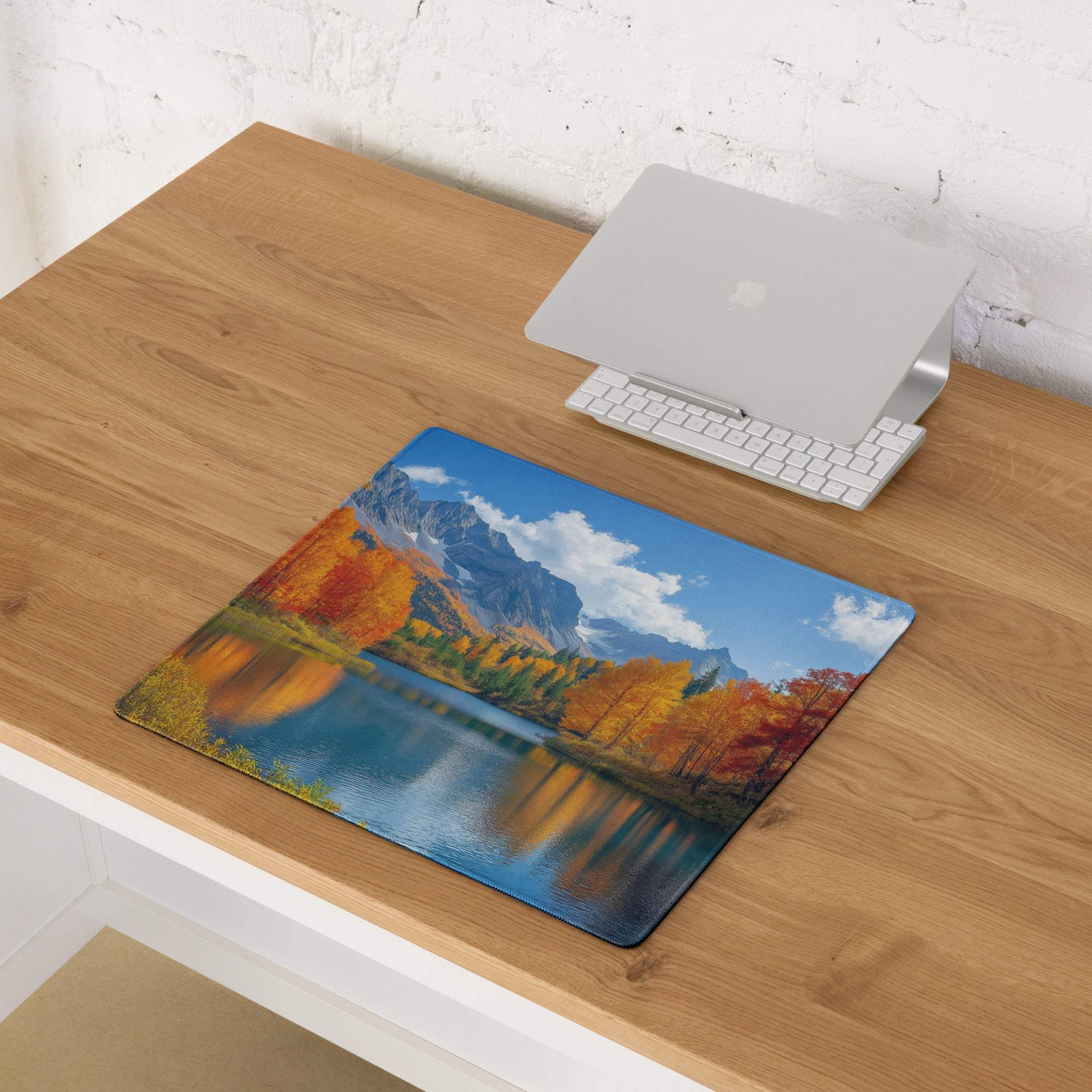 Large Autumn Mountain Lake gaming mouse pad with non-slip base