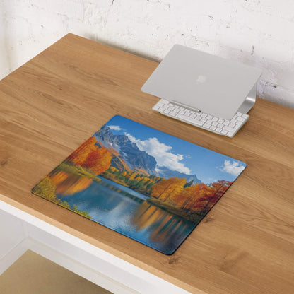 Large Autumn Mountain Lake gaming mouse pad with non-slip base