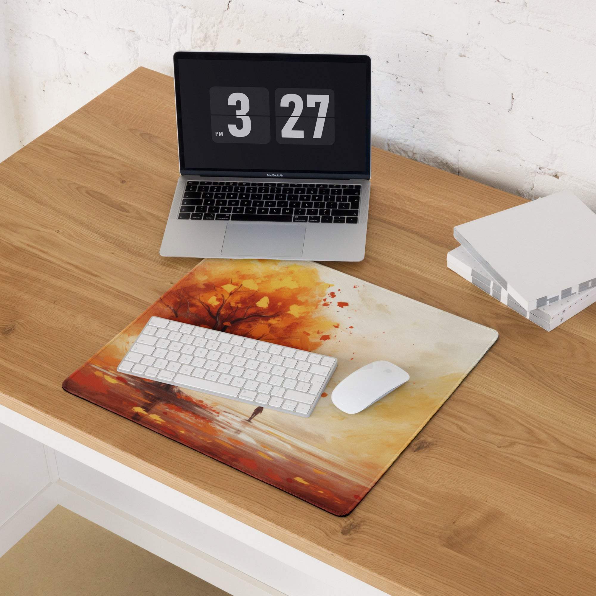 Artistic autumn tree gaming mouse pad with large non-slip surface