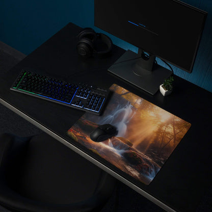 Epic Waterfall Scene Gaming Mouse Pad with Golden Hour Light, Large Non-Slip
