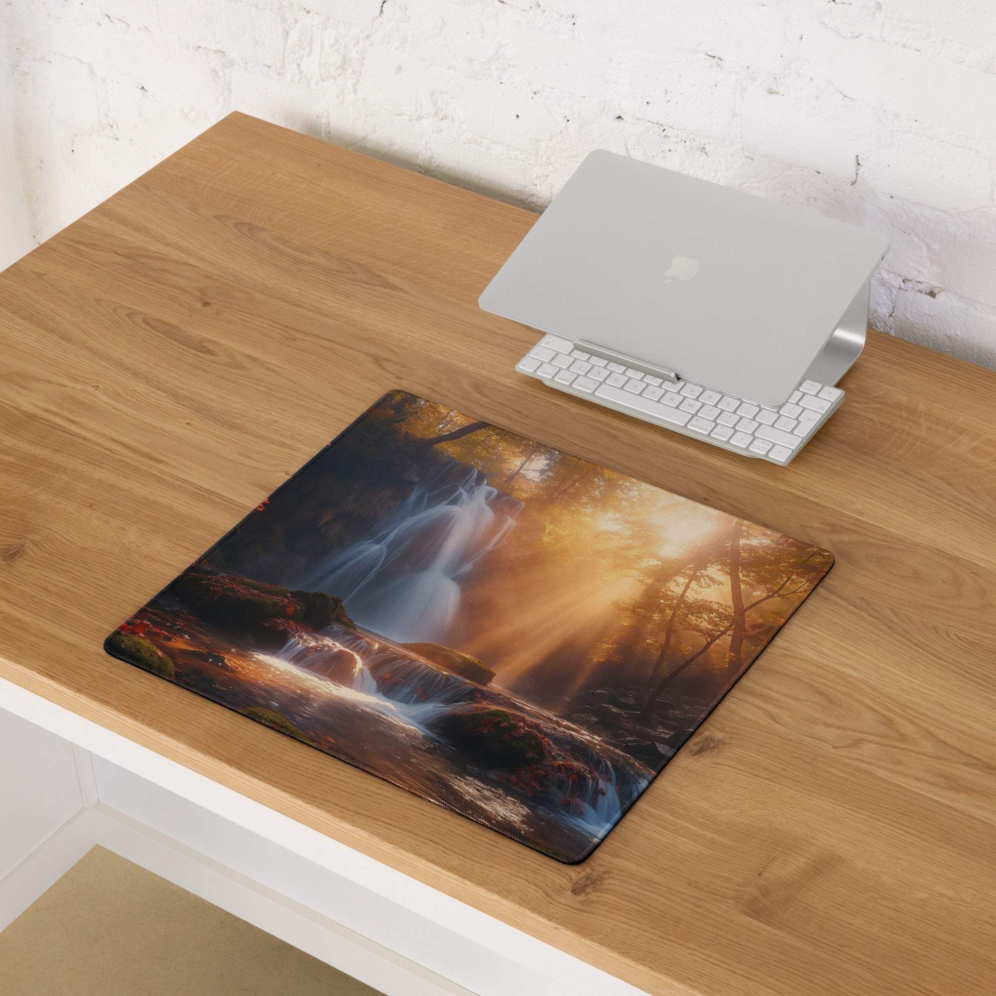 Epic Waterfall Scene Gaming Mouse Pad with Golden Hour Light, Large Non-Slip