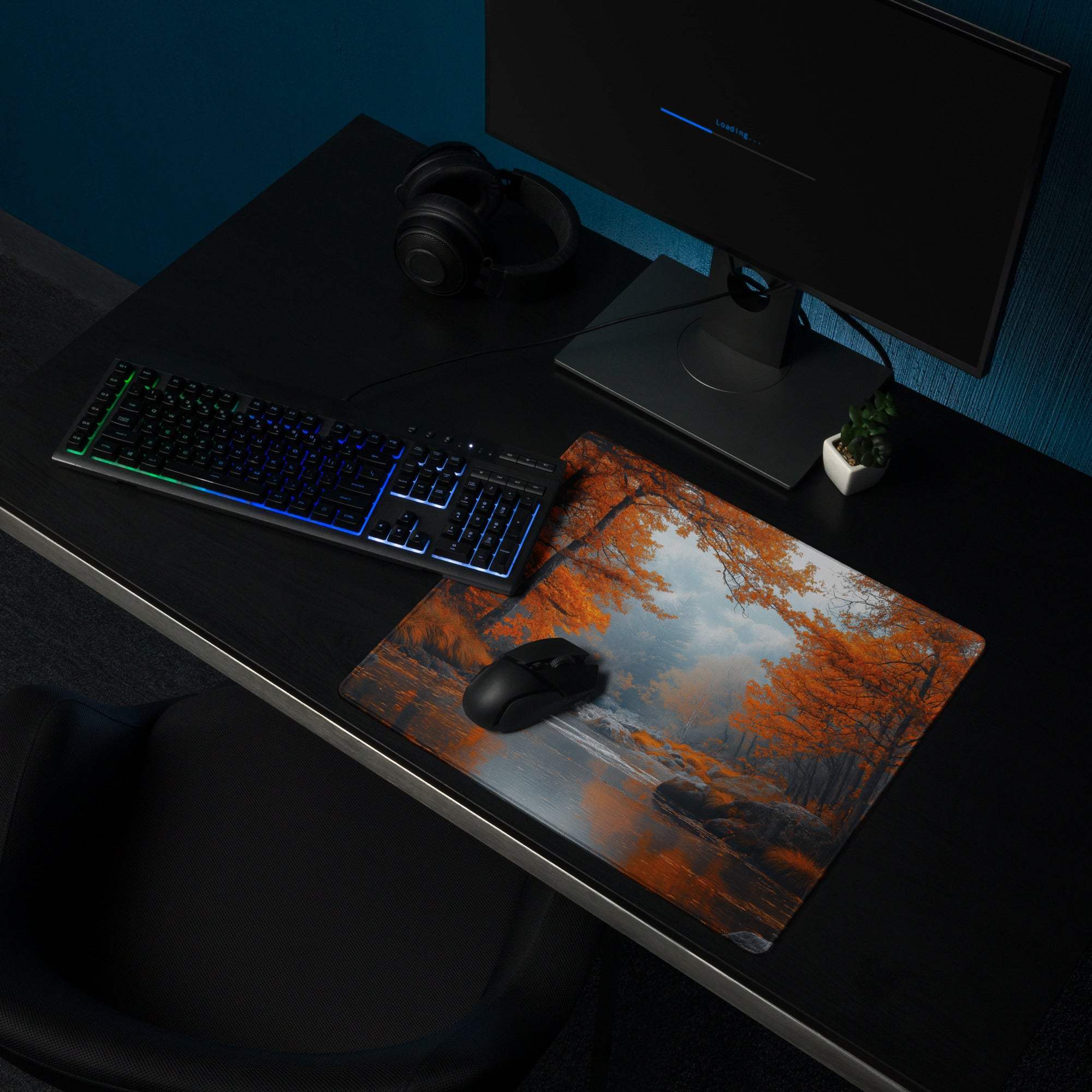 Autumn forest scene large gaming mouse pad with non-slip backing