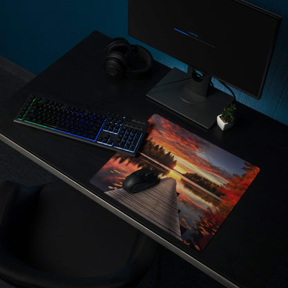 Large Autumn Sunset Lake Dock gaming mouse pad with non-slip base